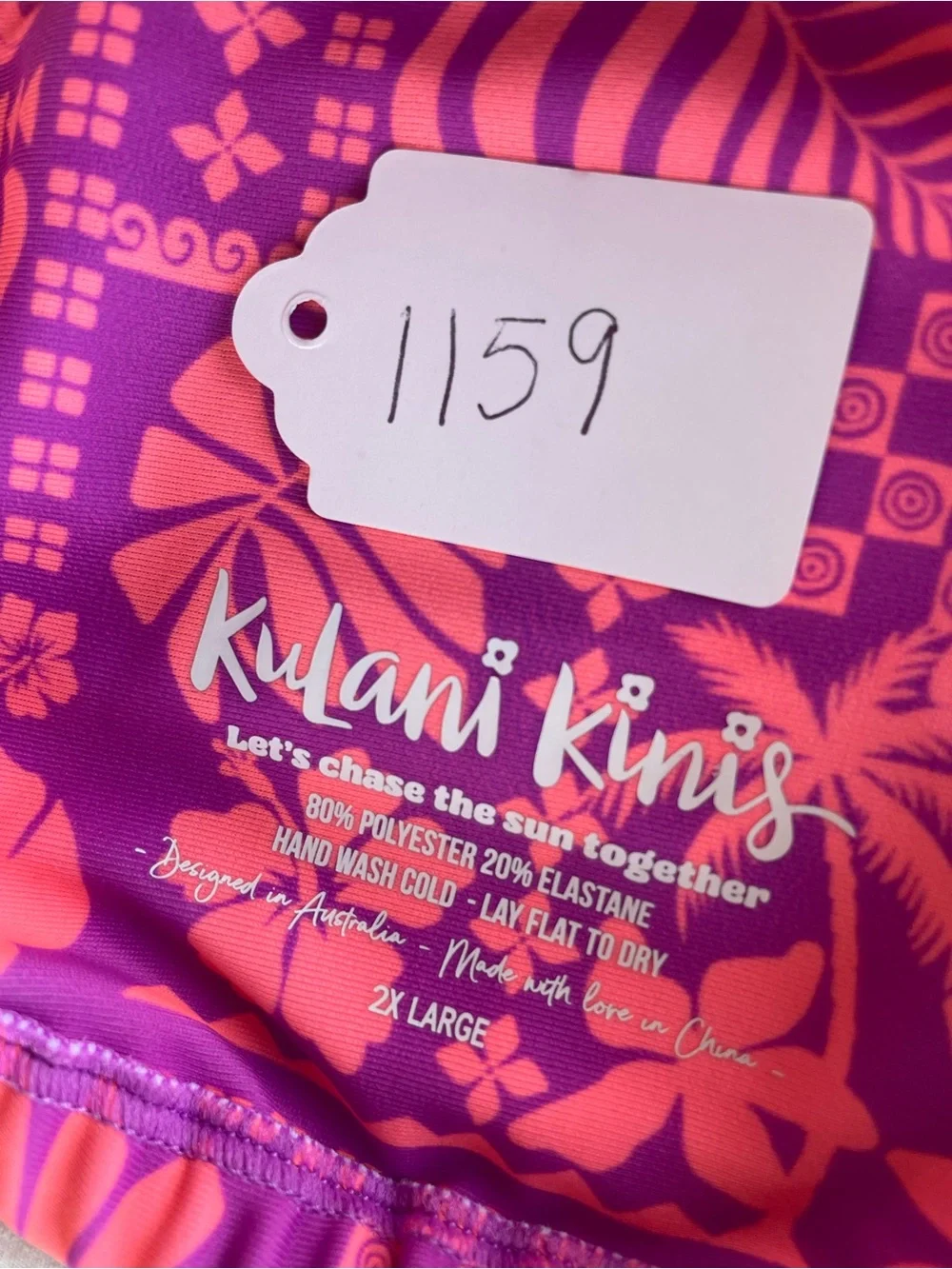 Kulani Kinis Tropical Print Bikini Set 2XL Pink Purple Beach + Bucket Hat (M/L)